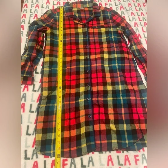 Hanna Andersson women’s Colorful Plaid flannel Button-Up nightshirt w/pockets - Picture 7 of 8
